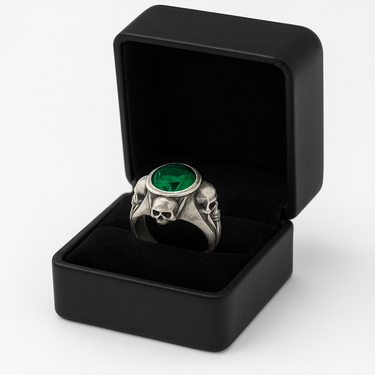 Guardian Skulls – 950 Silver, Emerald Green JDepp Style